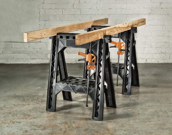 WORX Clamping Sawhorse Pair with Bar Clamps, Built-in Shelf and Cord Hooks 4