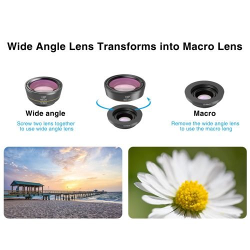 APEXEL 6 in 1 Phone Camera Lens Fisheye Lens Wide Angle macro Lens CPL Star Filter 2X telescope for Samsung Huawei all phones 5