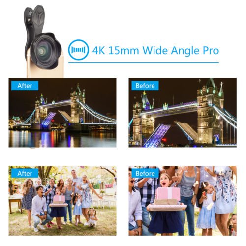 APEXEL Professional Optic Phone camera lends kit 15mm 4K Wide angle lens no distortion 5