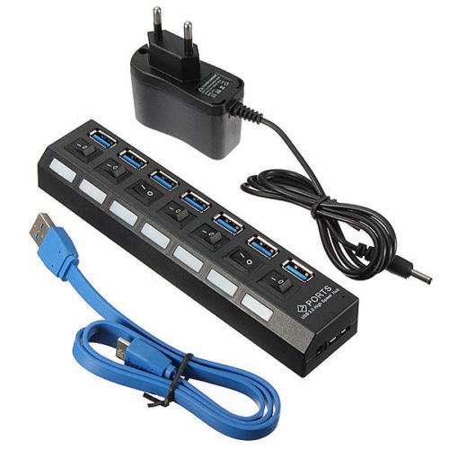 7 Port USB 3.0 Hub On/Off Switch+EU/US/UK AC Power Adapter 13