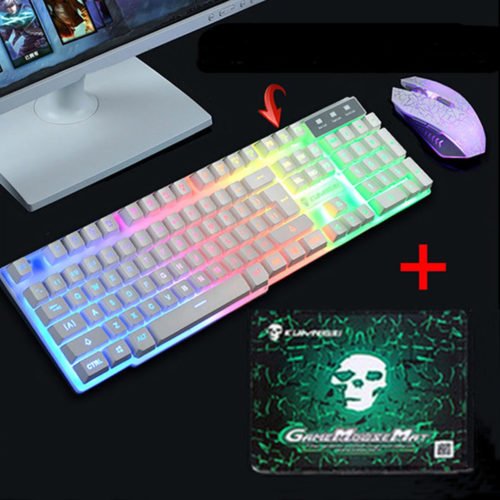 LED Backlit Gaming Keyboard+2400DPI Mouse Sets+Mouse Pad USB Wired Keyboard Set 2