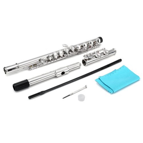 16 Holes C Key Colored Flute Nickel Plated Silver Tube Woodwind Instrument with Box 6