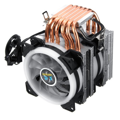 Aurora Colorful Backlit 3Pin 2 Fans 6 Copper Tube Dual Tower CPU  Cooling Fan Cooler Heatsink for Intel AMD - Image 3