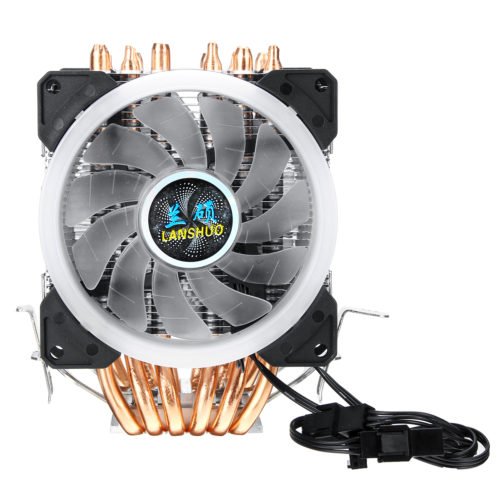 Aurora Colorful Backlit 3Pin 2 Fans 6 Copper Tube Dual Tower CPU  Cooling Fan Cooler Heatsink for Intel AMD - Image 4