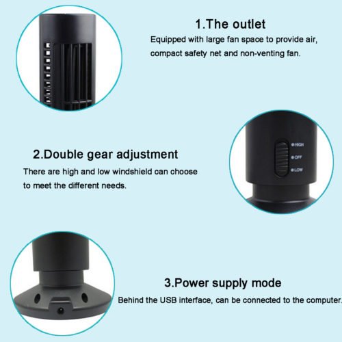 5V 2.5W Mini Portable USB Cooling Air Conditioner Purifier Tower Bladeless Desk Fan 4