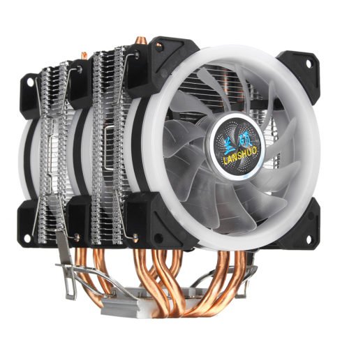 Aurora Colorful Backlit 3Pin 3 Fans 4 Copper Tube Dual Tower CPU Cooling Fan Cooler Heatsink for Intel AMD 3