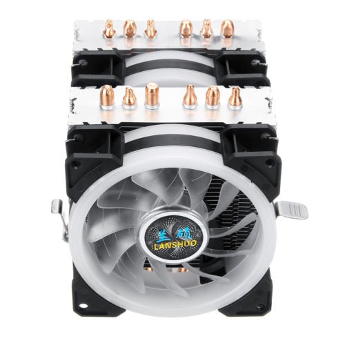 Aurora Colorful Backlit 3Pin 2 Fans 6 Copper Tube Dual Tower CPU  Cooling Fan Cooler Heatsink for Intel AMD - Image 6