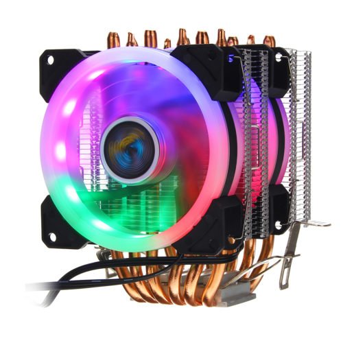 Aurora Colorful Backlit 3Pin 2 Fans 6 Copper Tube Dual Tower CPU  Cooling Fan Cooler Heatsink for Intel AMD