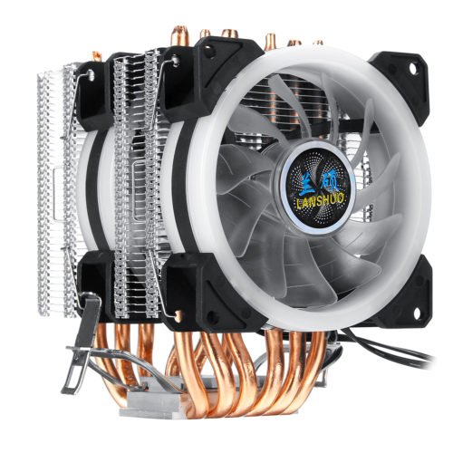 Aurora Colorful Backlit 3Pin 2 Fans 6 Copper Tube Dual Tower CPU  Cooling Fan Cooler Heatsink for Intel AMD - Image 5