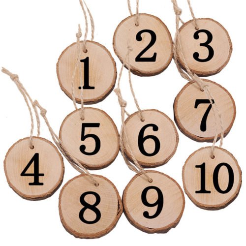 10Pcs/Lot Laser Engraving Wooden Number Hanging Table Cards Wedding Party Decor Reception Pendant 11