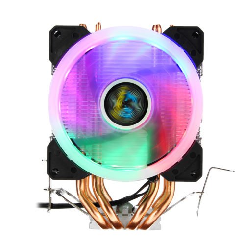 Aurora Colorful Backlit 3Pin 3 Fans 4 Copper Tube Dual Tower CPU Cooling Fan Cooler Heatsink for Intel AMD 2