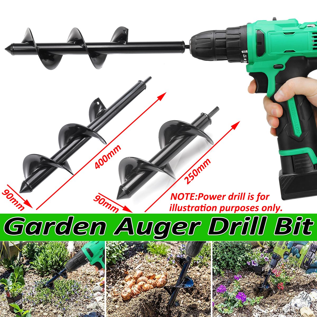 9x25/40cm Garden Drill Bit Earth Drill Hole Post Planting Auger Drill For Electric Drill