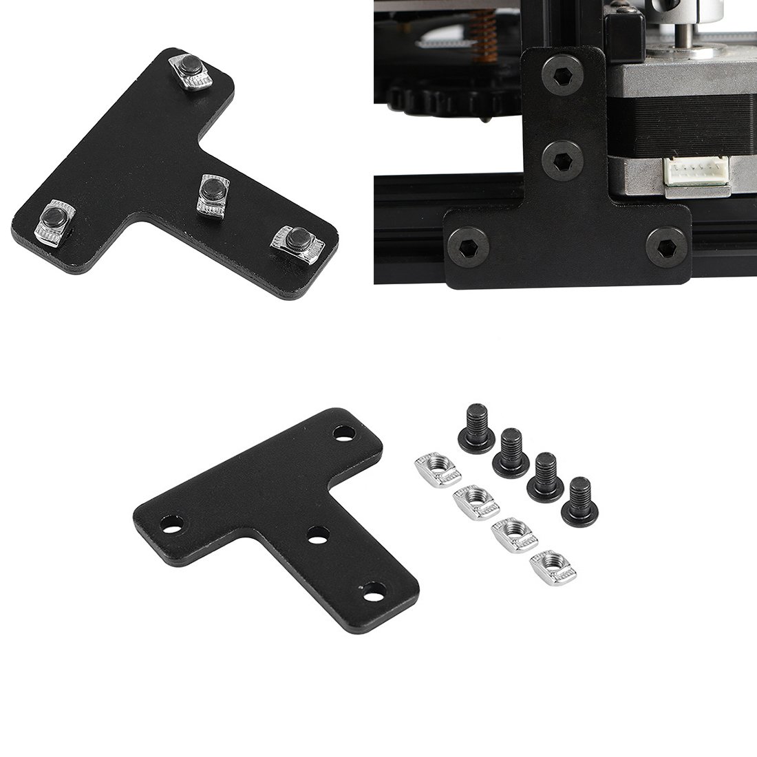 Aluminum Black T-type Boat Nut Screw Fixed Plate Bracket for 3D Printer Aluminum Profile Connect 2