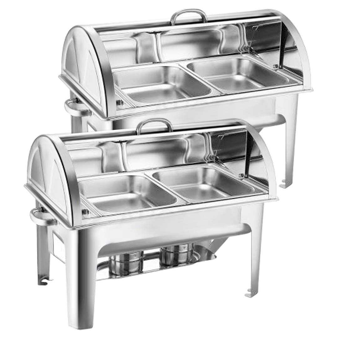 Soga X L Dual Tray Stainless Steel Roll Top Chafing Dish Food Warmer Dr Techlove