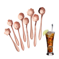 KC-FS03 Rose Gold Flower Shape Stainless Steel Coffee Sugar Spoon Scoop Tea Spoon Tableware