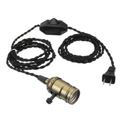 E27 4M Vintage Copper Bulb Adapter Base Socket Lamp Holder with Dimmer Switch US Plug 1