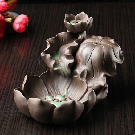 Pottery Crafts Lotus Pond Backflow Incense Burner Holder Censer With 5 Cones UK 6