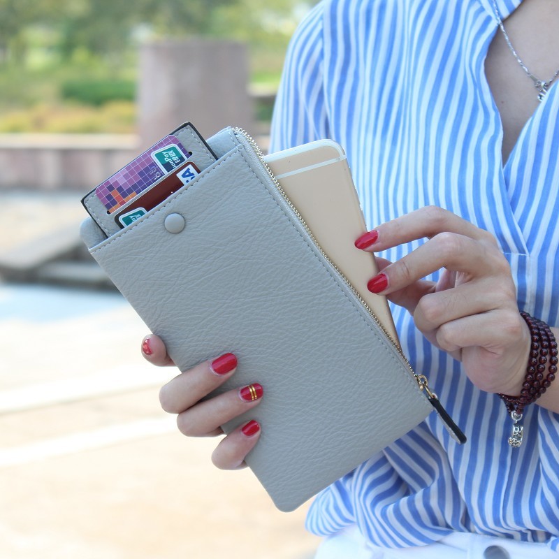 5.5 Inch Women's Vintage Litchi Stria PU Long Wallet Phone Bag Handbag For IPhone 7/7 Plus Samsung