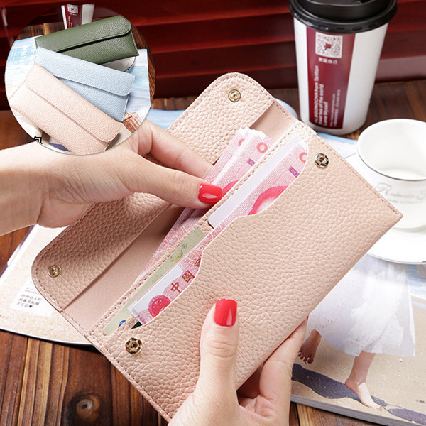 Women Litchi Pattern Solid Color Card Slot Wallet Bag Purse Handbag For Smartphone IPhone Samsung