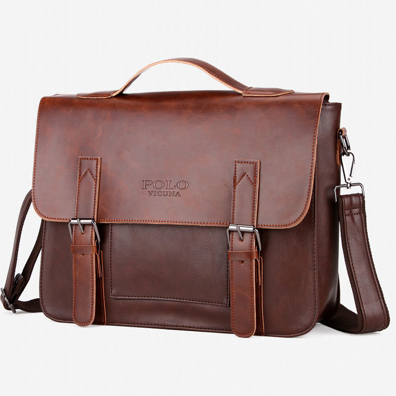 Men Vintage PU Leather Messenger Bag Laptop Briefcase Handbag 14 Inch
