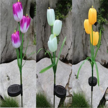 2V Solar Power Mult Tulip Flower Garden Stake Landscape Lamp Outdoor Yard LED Light for Home 2