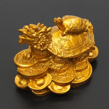 Resin Statue Decoration Feng Shui Dragon Turtle Tortoise Gold Coin Money Wealth Figurine 7