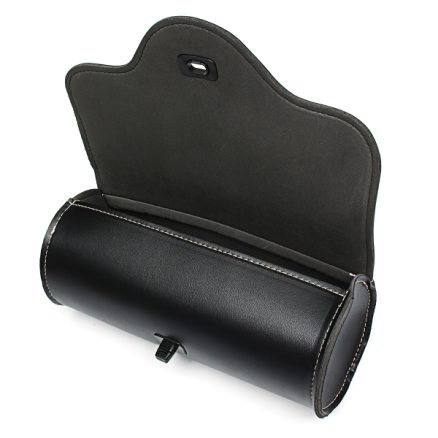 Motorcycle Barrel Saddle Bag PU Leather Metal Tool Bags Black Front Rear Moto Luggagge Bag 4
