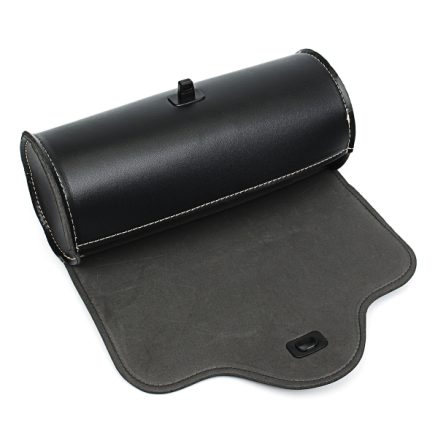 Motorcycle Barrel Saddle Bag PU Leather Metal Tool Bags Black Front Rear Moto Luggagge Bag 5
