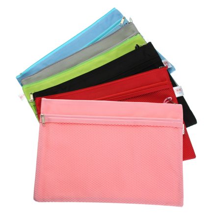 Colorful Double Layer Canvas Cloth Zipper Book Pencil Pen Case Bag File Document Bags 2