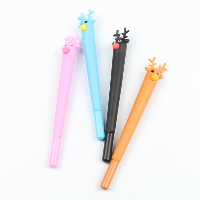 1Pcs Cute Rubber Gel Pen Reindeer Drawing Drafting Signing Pen Crafts Party Gift Writing Gel Pen Stationery School Office