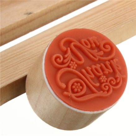 Wooden Round Handwriting Wishes Sentiment Words Floral Pattern Rubber Stamp 3
