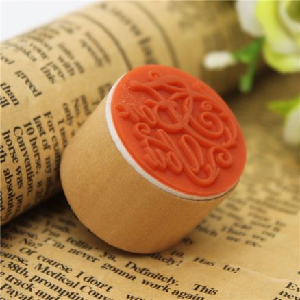 Wooden Round Handwriting Wishes Sentiment Words Floral Pattern Rubber Stamp 4
