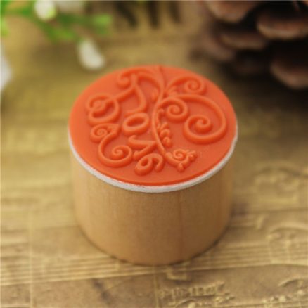 Wooden Round Handwriting Wishes Sentiment Words Floral Pattern Rubber Stamp 6