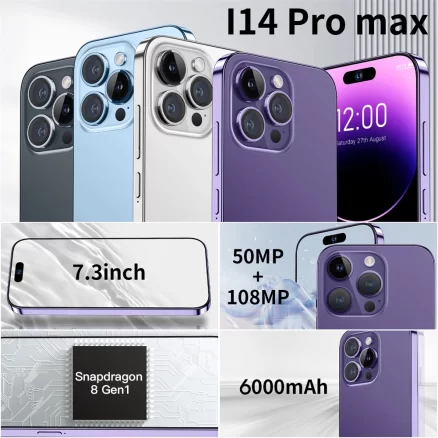 2022 Original Smartphone I14 Pro Max Ultra HD Screen 4G 5G Dual SIM Phone Cell Phone 7.3 Inch 50+108MP 6000mAh Celulares 6