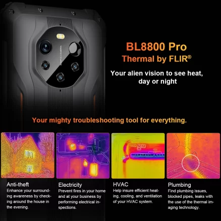 Blackview BL8800 Night Vision & BL8800 Pro 5G Rugged Phone Thermal Imaging Camera FLIR® Smartphone 6.58" 8GB+128GB Cell Phone 3