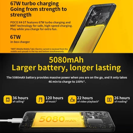 Global Version POCO X4 GT 128GB/256GB 5G Smartphone 67W Charging 144Hz DotDisplay 64MP Triple Camera NFC Mobile Phone 5