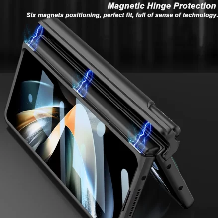 Magnetic Hinge Pen Holder Protective Case For Samsung Galaxy Z Fold 4 5G Fold4 Case with Wrist Band Glass Film Hard PC Cover 6