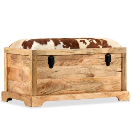 Storage Bench Genuine Leather And Solid Mango Wood 80x44x44 Cm 1