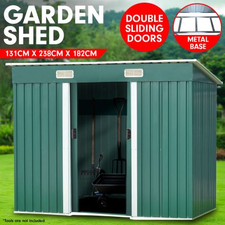 4ft x 8ft Garden Shed with Base Flat Roof Outdoor Storage - Green 1