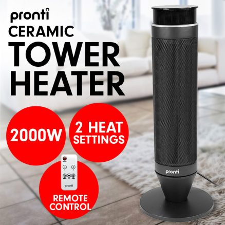 Pronti Electric Tower Heater 2000W Remote Portable - Black 1