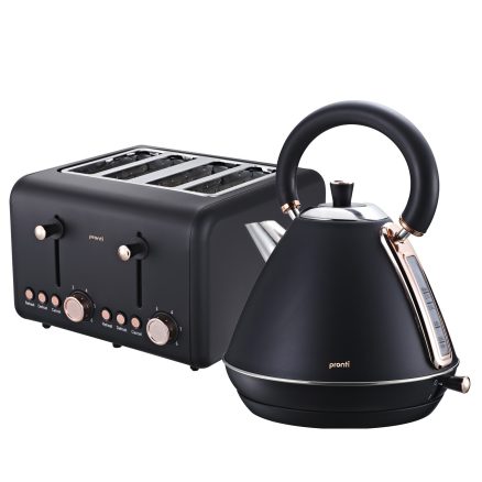 Pronti Rose Trim Collection Toaster & Kettle Bundle - Black 1