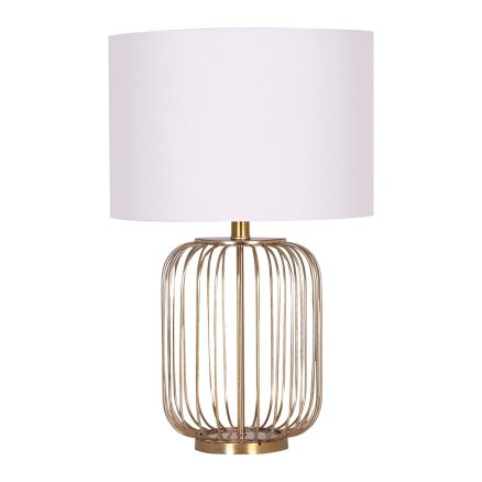 Sarantino Rose Gold Table Lamp with Linen Drum Shade 1