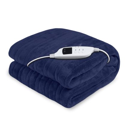 Laura Hill Heated Electric Blanket Coral Warm Fleece Winter Blue 1