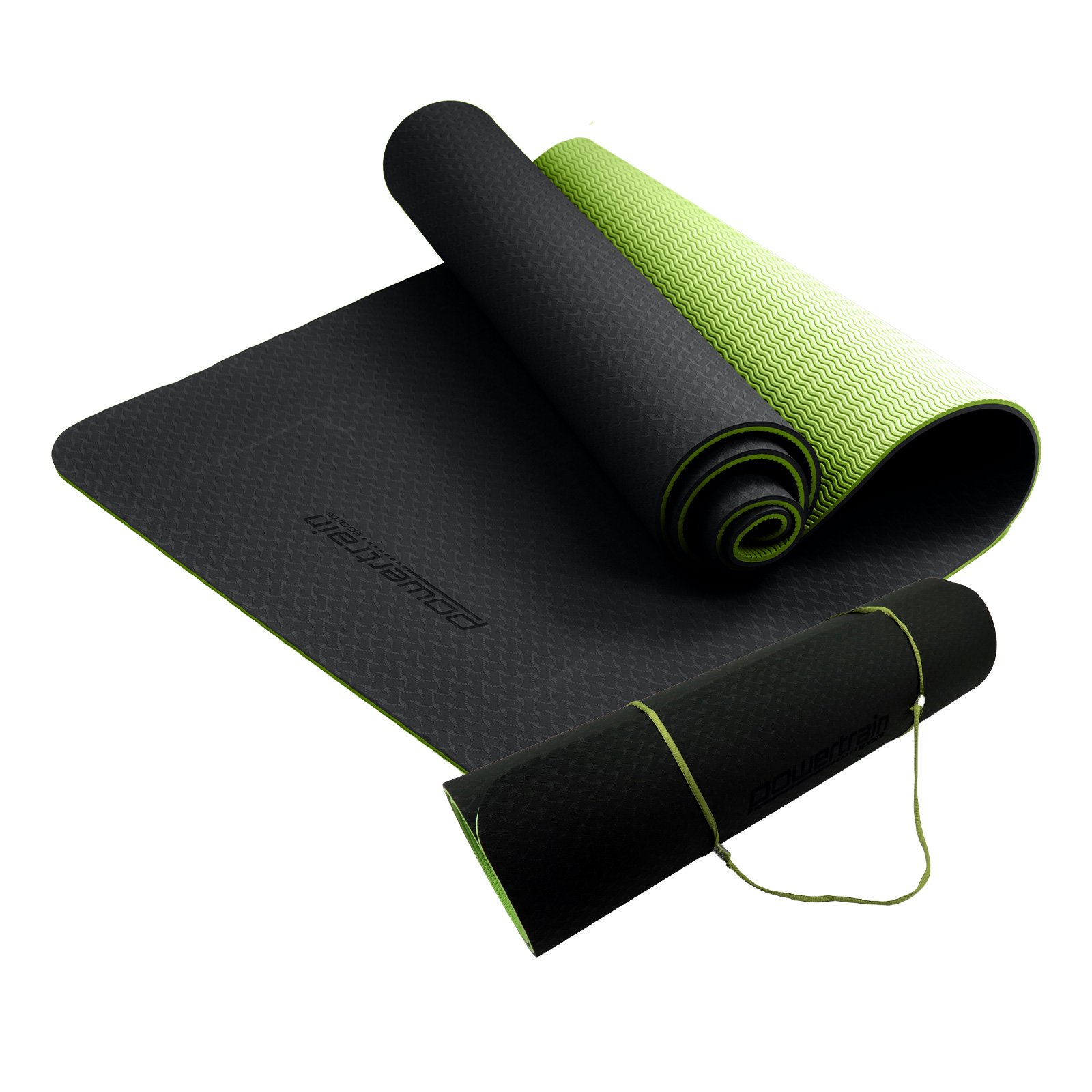 Powertrain Eco-Friendly TPE Pilates Exercise Yoga Mat 8mm - Black Green 2