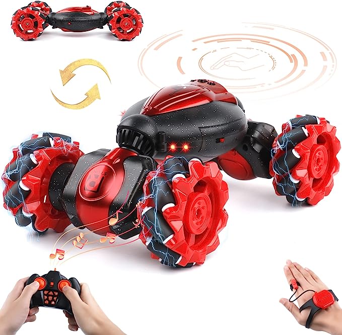 RC Stunt Car Gesture Sensing - Christmas Red, 2.4GHz 4WD Hand Controlled Double Sided Remote Control Car With Music & Lights, Kids Toy, Gift Ideas For