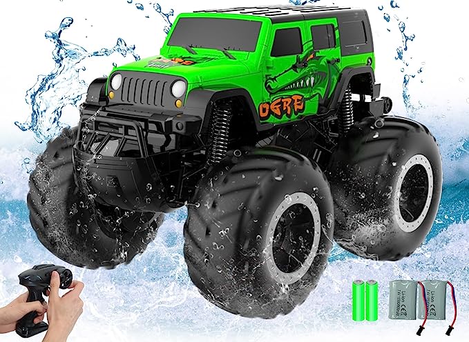 Amphibious Remote Control Car Toys For Boys 2.4GHz 1:16 All Terrain Off-Road RC Car Waterproof RC Monster Truck Kids Pool Toys Remote Control Boat Gif