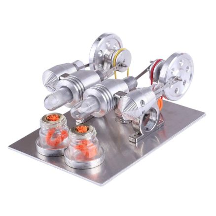 Double Cylinder Stirling Engine Motor Model Educational Toy Electricity Generator Physics Science Experiment Kits 4