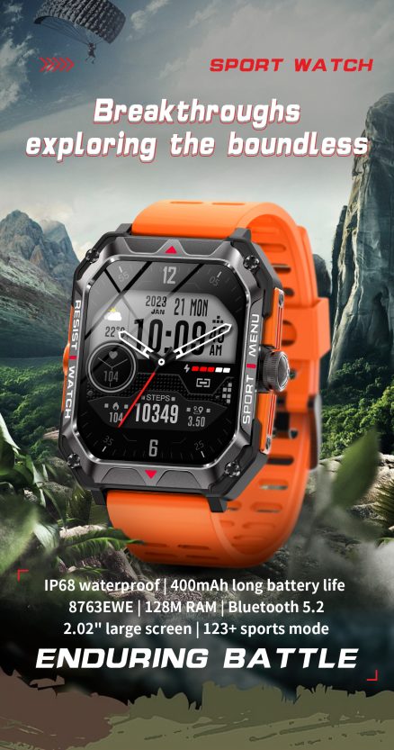 H22 Sport Watch IP68 WAterproof | 400mAh Long Battery Life | 8763EWE | 128M RAM | Bluetooth 5.2 | 2.02" Large Screen | 123+ Sports Mode 1