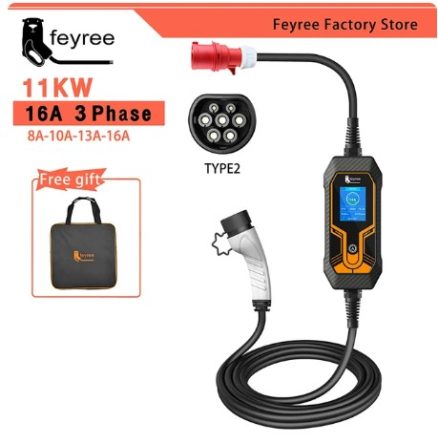 11KW 16A 3 Phase EV Portable Charger Type2 5M Cable EVSE Charging Box Electric Car Charger CEE Plug for Electric Vehicle 3