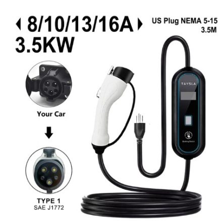 Electric Vehicle EV Charger NEMA 5-15 Plug Level 1 Charging Cable for TYPE 1 J1772 Electric Cars Indoor Outdoor Use 6